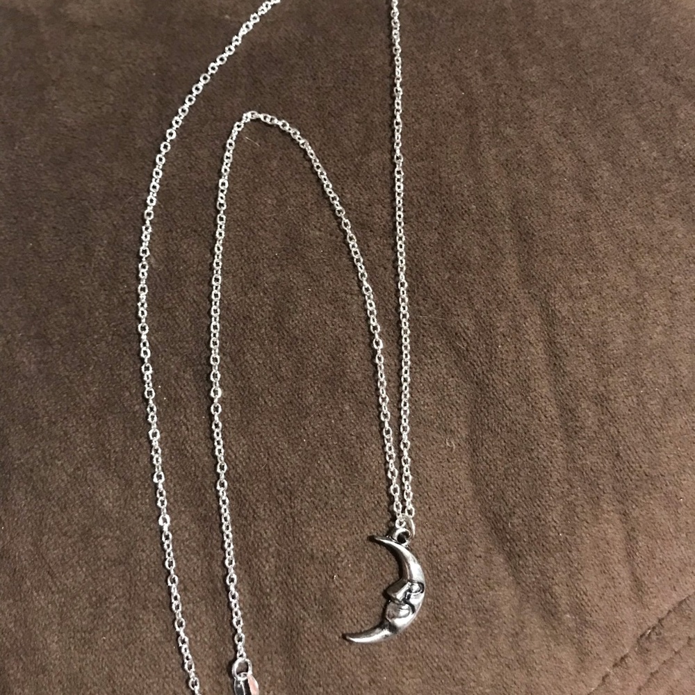 Silver Crescent Moon Pendant Necklace